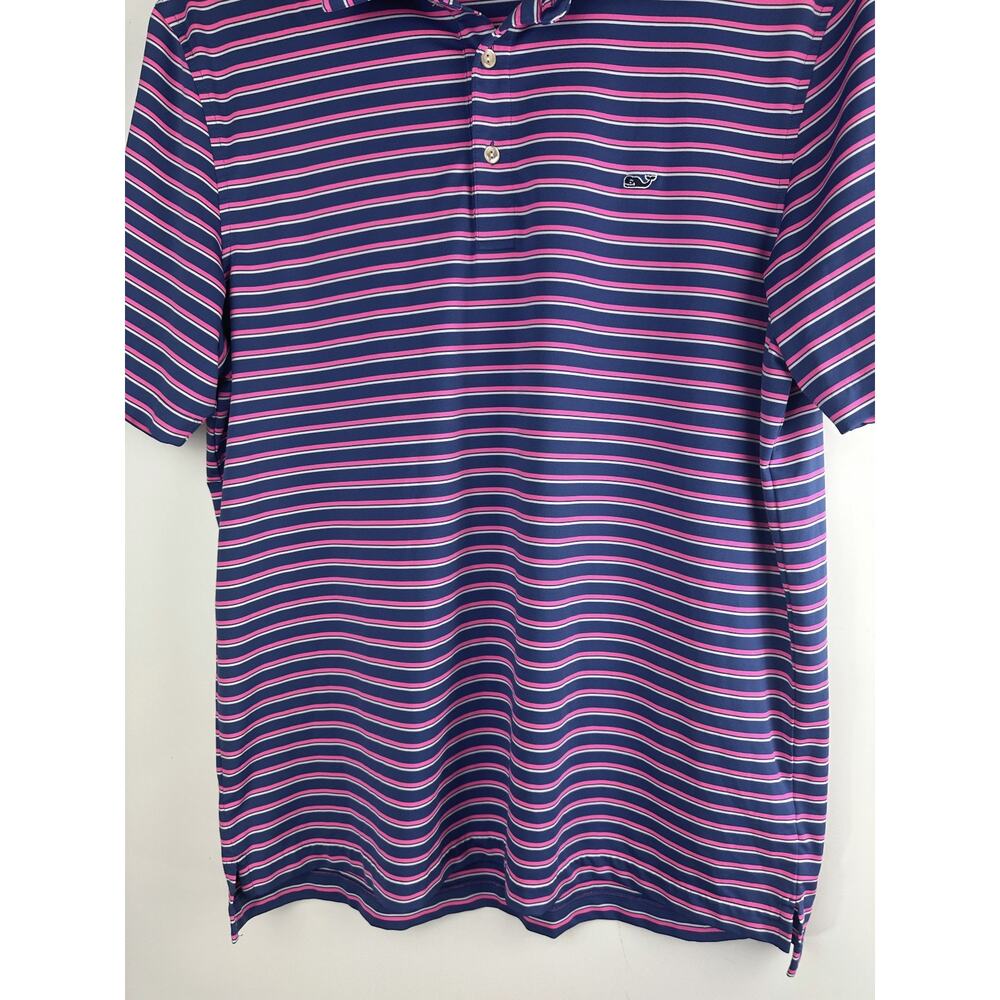 Vineyard Vines Kennedy Stripe Sankaty Performance Polo Navy Pink Men's Large - Picture 6 of 10